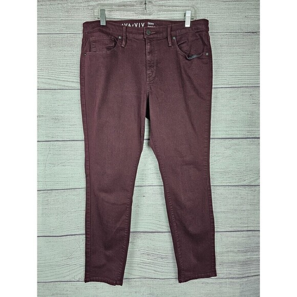AVA & VIV Skinny Power Stretch Jeans Maroon Size 14W - Picture 1 of 4